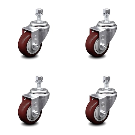 Service Caster 3 Inch Maroon Polyurethane Wheel Swivel 1/2 Inch Threaded Stem Caster Set SCC SCC-TS20S314-PPUB-MRN-121315-4